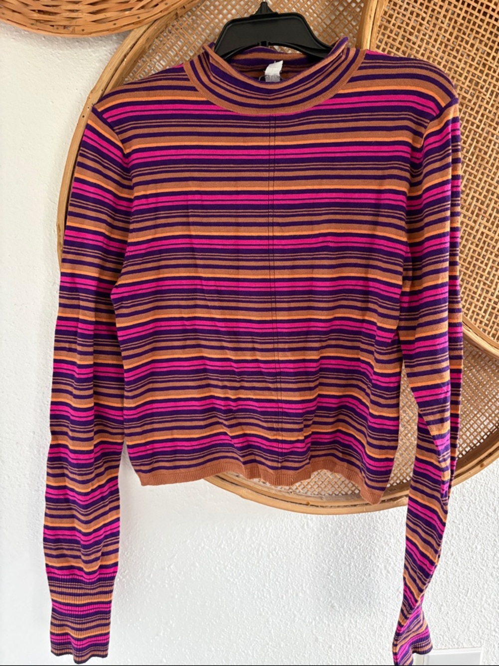 New Urban outfitters Striped Mock Neck Long-Sleeve Top in Pink and Brown